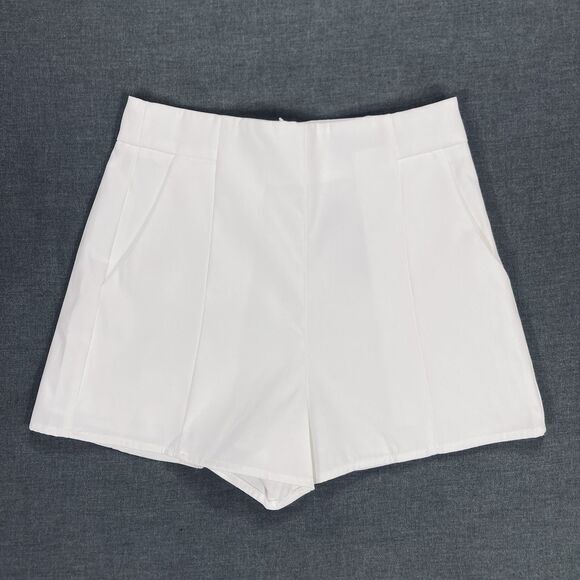 Shein Sexy Summer High Waisted Shorts Sz XS White Pockets Rear Zip Coastal Beach - Picture 2 of 13